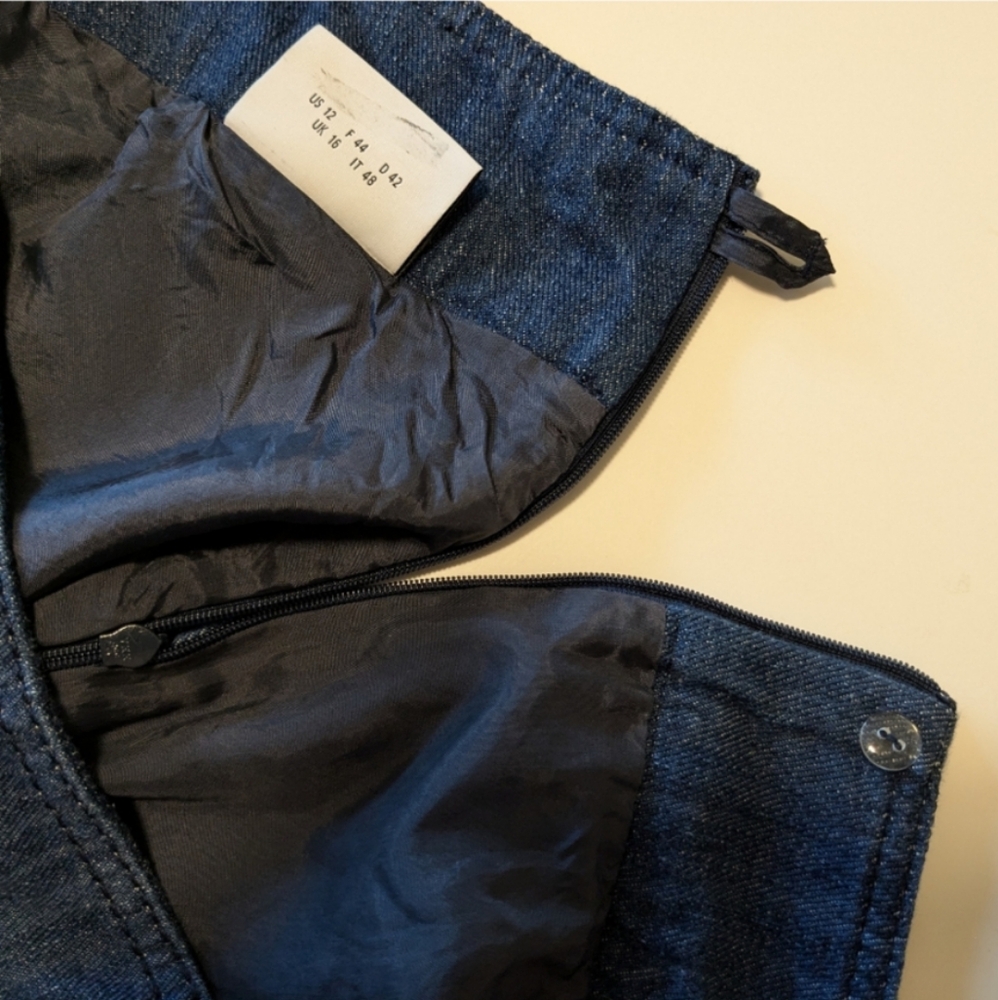 💙 Akris Punto Blue Denim A-Line Cotton Mini Skirt w/ Front Pleat, US 12 - Picture 10 of 12